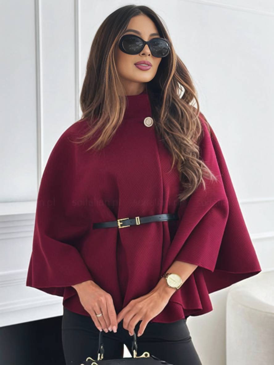 Heidi-Mode | Kurz Poncho Mantel Damen Knöpfe Gürtel Fledermausärmel Damen Elegant Lässig Weit Jacke