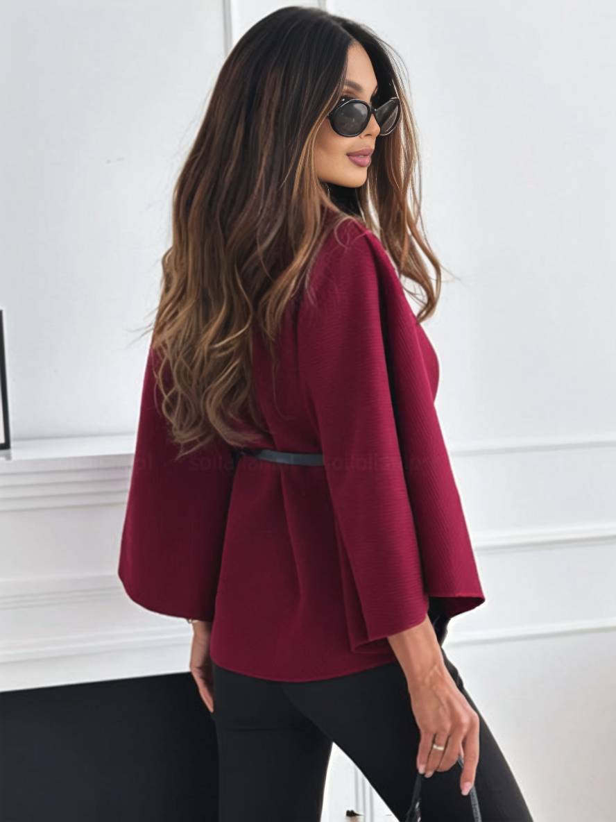 Heidi-Mode | Kurz Poncho Mantel Damen Knöpfe Gürtel Fledermausärmel Damen Elegant Lässig Weit Jacke