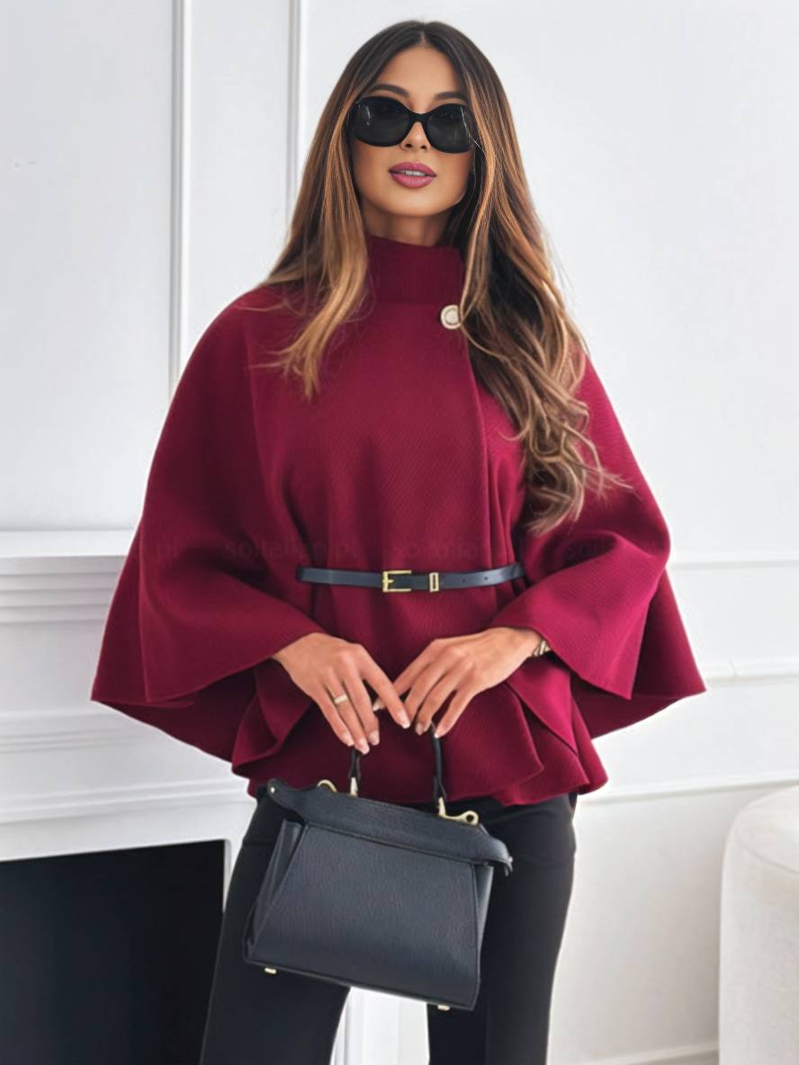 Heidi-Mode | Kurz Poncho Mantel Damen Knöpfe Gürtel Fledermausärmel Damen Elegant Lässig Weit Jacke