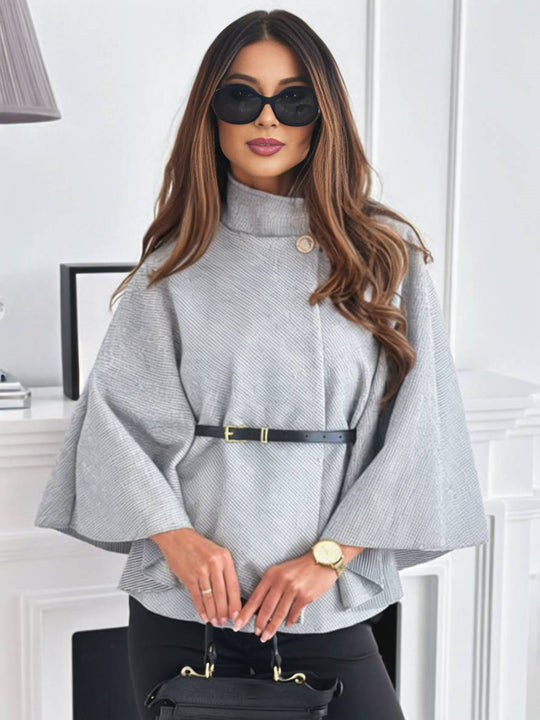 Heidi-Mode | Kurz Poncho Mantel Damen Knöpfe Gürtel Fledermausärmel Damen Elegant Lässig Weit Jacke