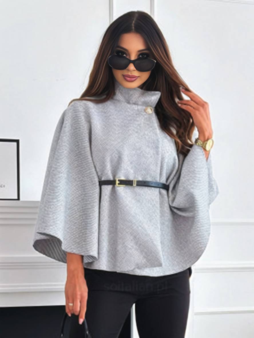 Heidi-Mode | Kurz Poncho Mantel Damen Knöpfe Gürtel Fledermausärmel Damen Elegant Lässig Weit Jacke