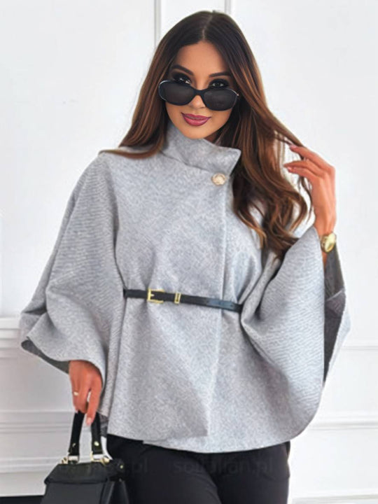 Heidi-Mode | Kurz Poncho Mantel Damen Knöpfe Gürtel Fledermausärmel Damen Elegant Lässig Weit Jacke