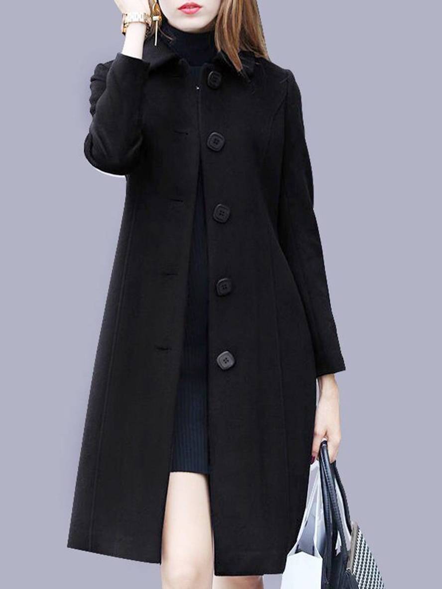 Heidi-Mode | Unifarbener Gerader Mantel mit Knopfverschluss Reverskragen Lange Ärmel Damen Elegant Casual Jacke