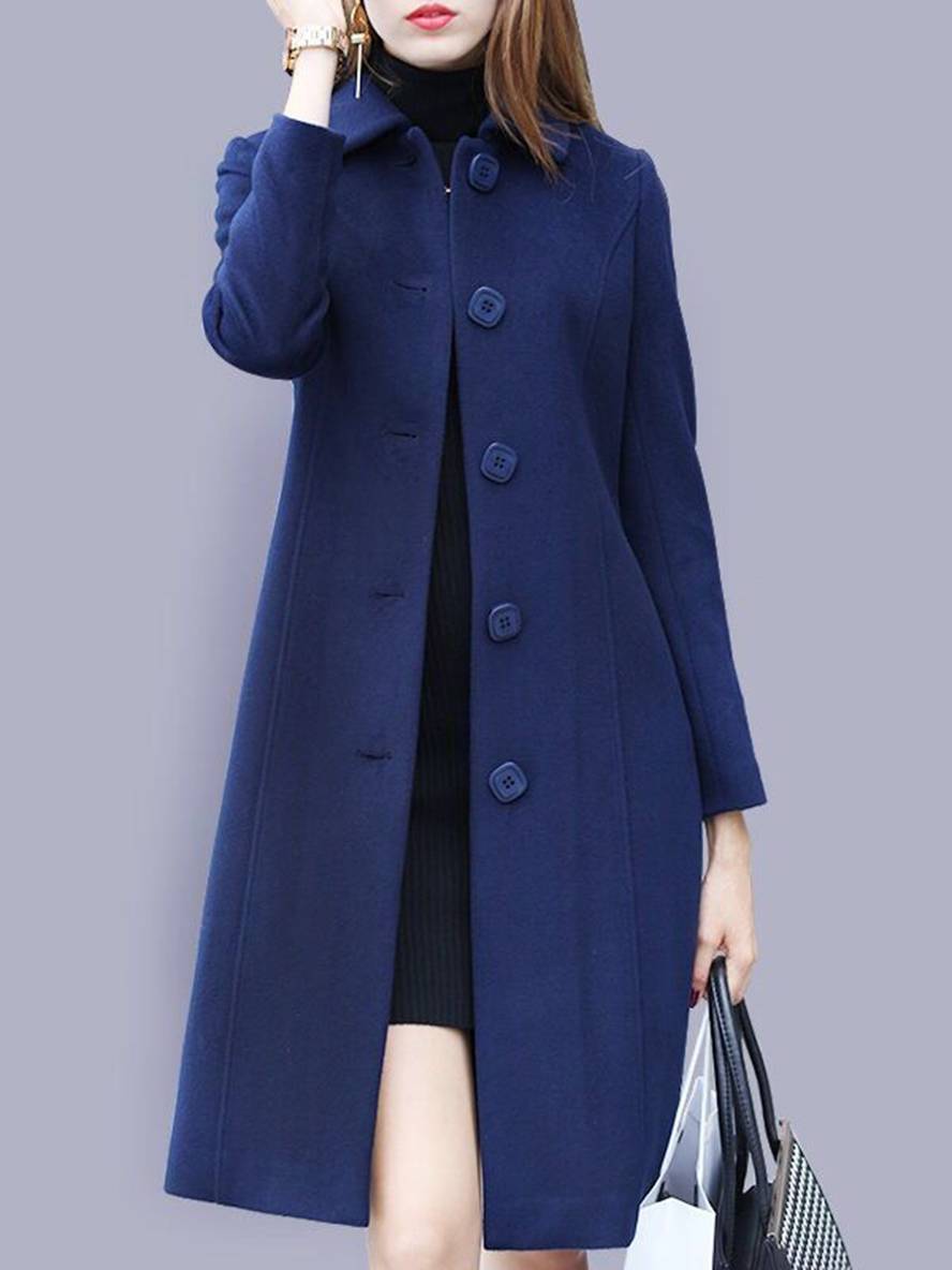 Heidi-Mode | Unifarbener Gerader Mantel mit Knopfverschluss Reverskragen Lange Ärmel Damen Elegant Casual Jacke