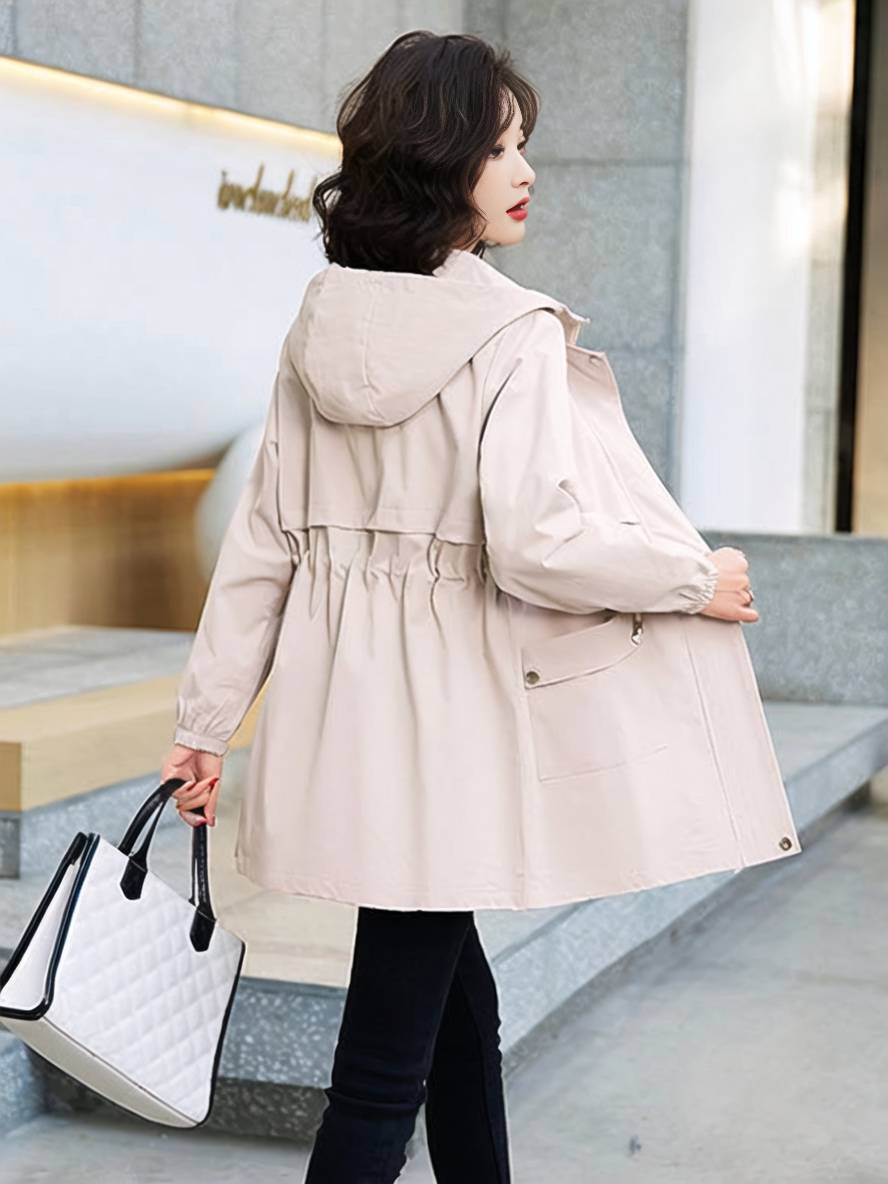 Heidi-Mode | Midi-Langer Einfarbiger Mantel mit Kapuze Reißverschluss Knopfverschluss Taschen Damen Lässig Mode Parkas