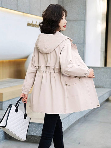 Heidi-Mode | Midi-Langer Einfarbiger Mantel mit Kapuze Reißverschluss Knopfverschluss Taschen Damen Lässig Mode Parkas
