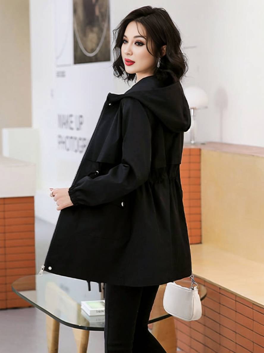 Heidi-Mode | Midi-Langer Einfarbiger Mantel mit Kapuze Reißverschluss Knopfverschluss Taschen Damen Lässig Mode Parkas