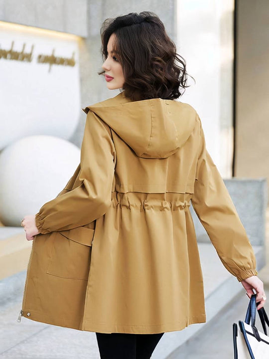 Heidi-Mode | Midi-Langer Einfarbiger Mantel mit Kapuze Reißverschluss Knopfverschluss Taschen Damen Lässig Mode Parkas