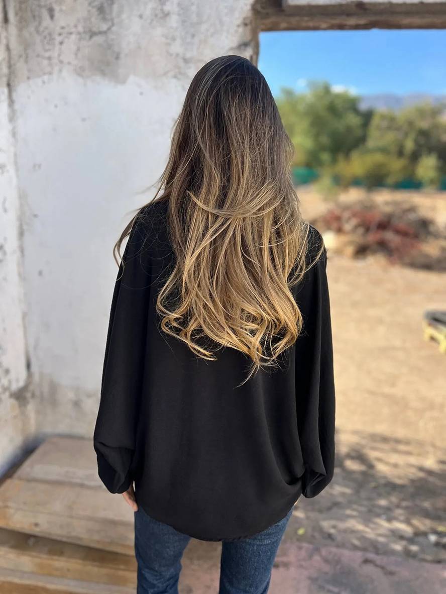 Heidi-Mode | Einfarbige Bluse Hemdkragen Fledermausärmel Knopfleiste Damen Legere Bluse