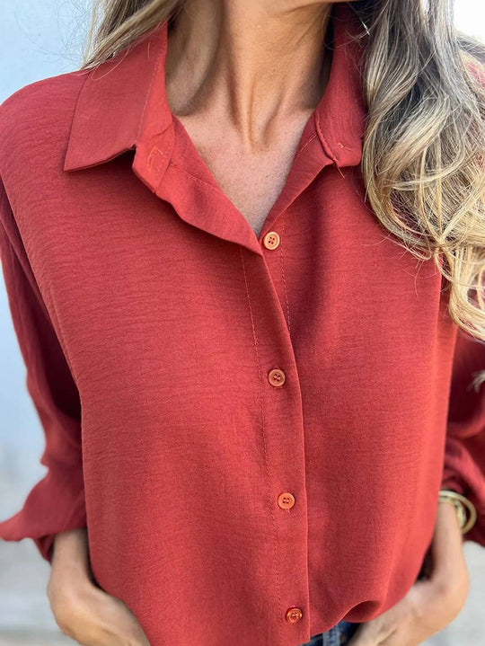 Heidi-Mode | Einfarbige Bluse Hemdkragen Fledermausärmel Knopfleiste Damen Legere Bluse