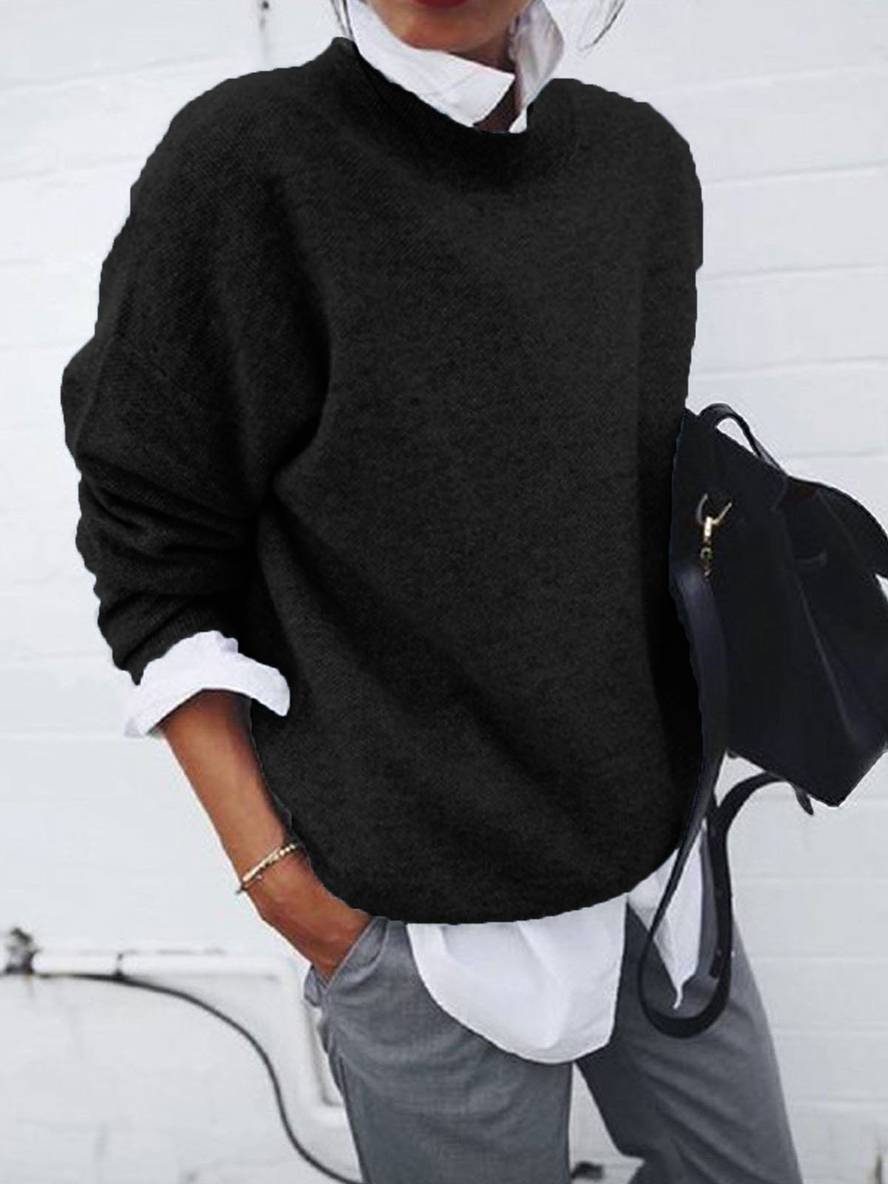 Heidi-Mode | Pullover aus Strick mit Falschem Hemdkragen, Langärmlig, Elegant, Lässig, Oberteile, Herbst