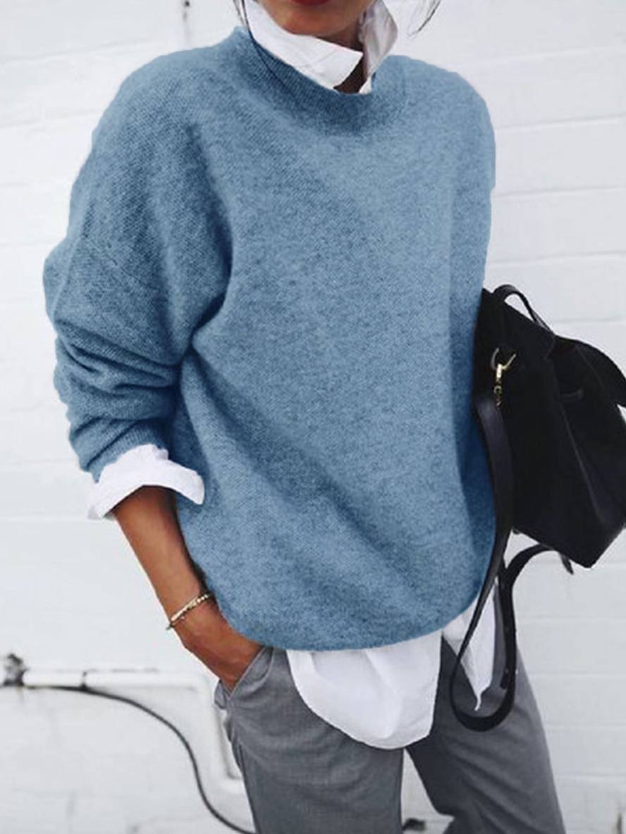 Heidi-Mode | Pullover aus Strick mit Falschem Hemdkragen, Langärmlig, Elegant, Lässig, Oberteile, Herbst