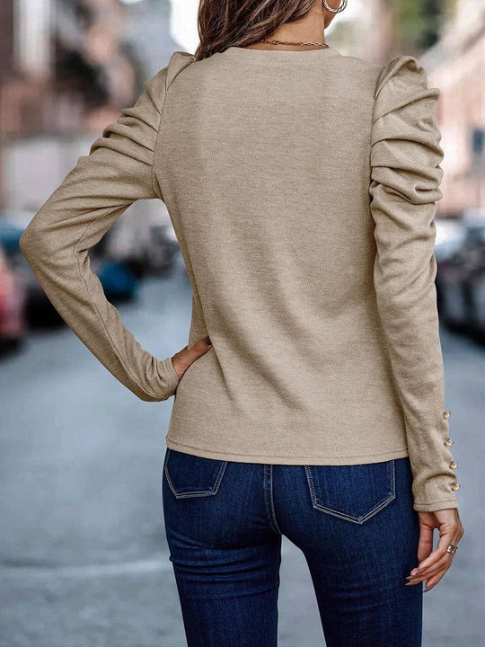 Heidi-Mode | Baumwollpullover Rundhals Puffärmel Langarm Damen Casual Elegant Mode Oberteile Herbst
