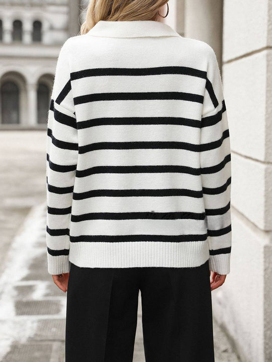 Heidi-Mode | Gestreifter Pullover Langarm Damen Elegant Lässig Mode Weite Oberteile