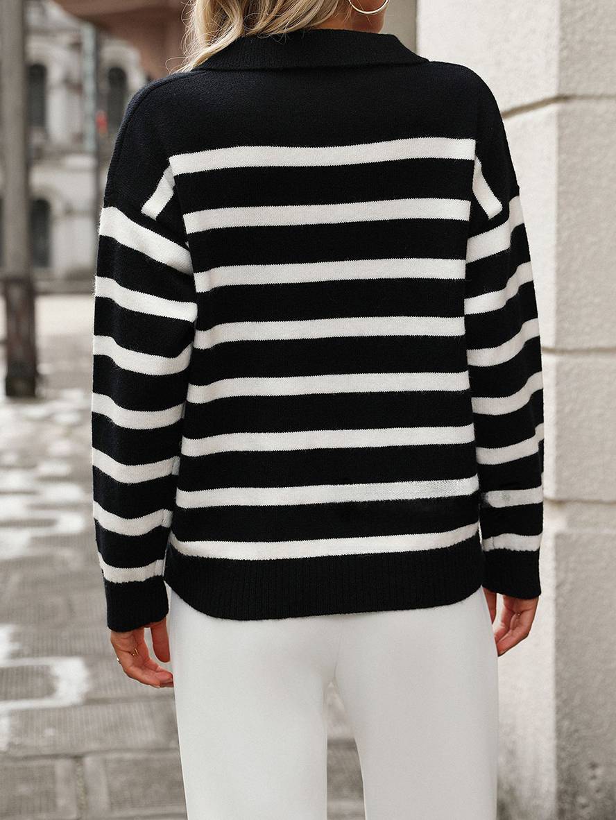 Heidi-Mode | Gestreifter Pullover Langarm Damen Elegant Lässig Mode Weite Oberteile