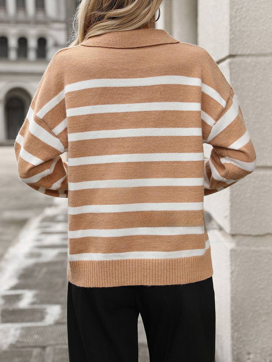 Heidi-Mode | Gestreifter Pullover Langarm Damen Elegant Lässig Mode Weite Oberteile