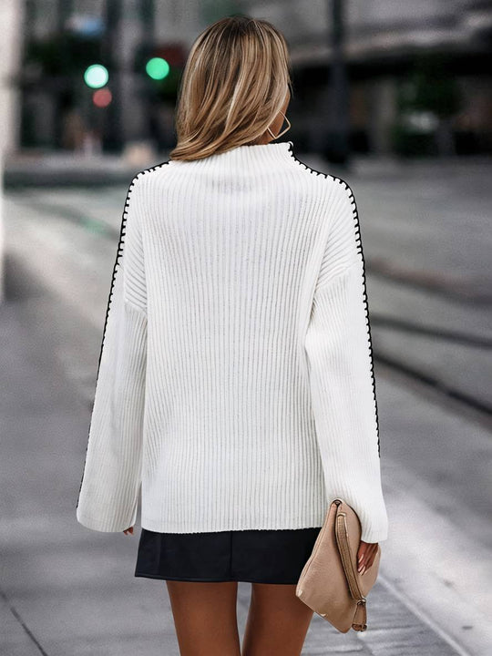 Heidi-Mode | Pullover aus Grobem Strick mit Stehkragen, Langen Ärmeln, Elegant, Lässig, Oberteile