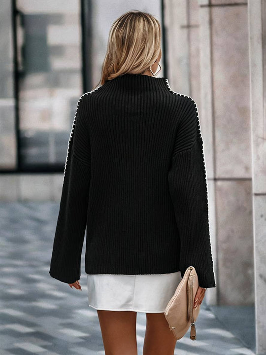 Heidi-Mode | Pullover aus Grobem Strick mit Stehkragen, Langen Ärmeln, Elegant, Lässig, Oberteile