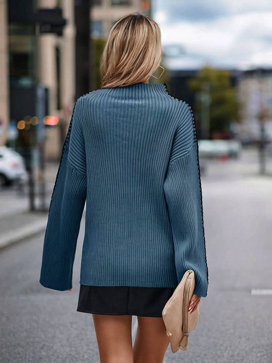 Heidi-Mode | Pullover aus Grobem Strick mit Stehkragen, Langen Ärmeln, Elegant, Lässig, Oberteile