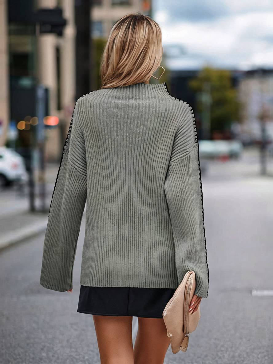 Heidi-Mode | Pullover aus Grobem Strick mit Stehkragen, Langen Ärmeln, Elegant, Lässig, Oberteile