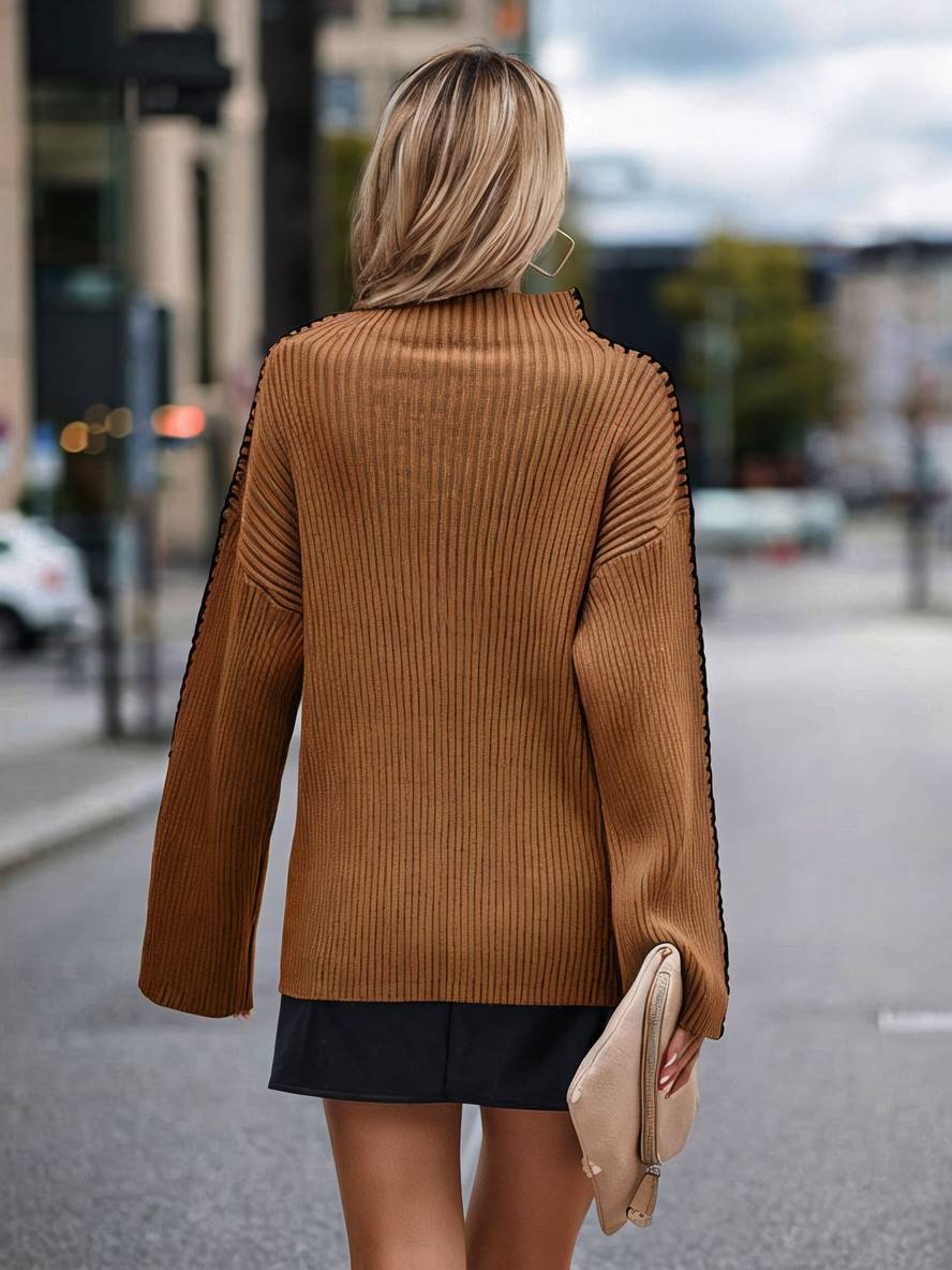 Heidi-Mode | Pullover aus Grobem Strick mit Stehkragen, Langen Ärmeln, Elegant, Lässig, Oberteile