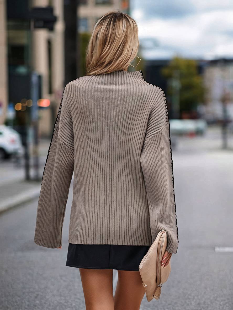 Heidi-Mode | Pullover aus Grobem Strick mit Stehkragen, Langen Ärmeln, Elegant, Lässig, Oberteile
