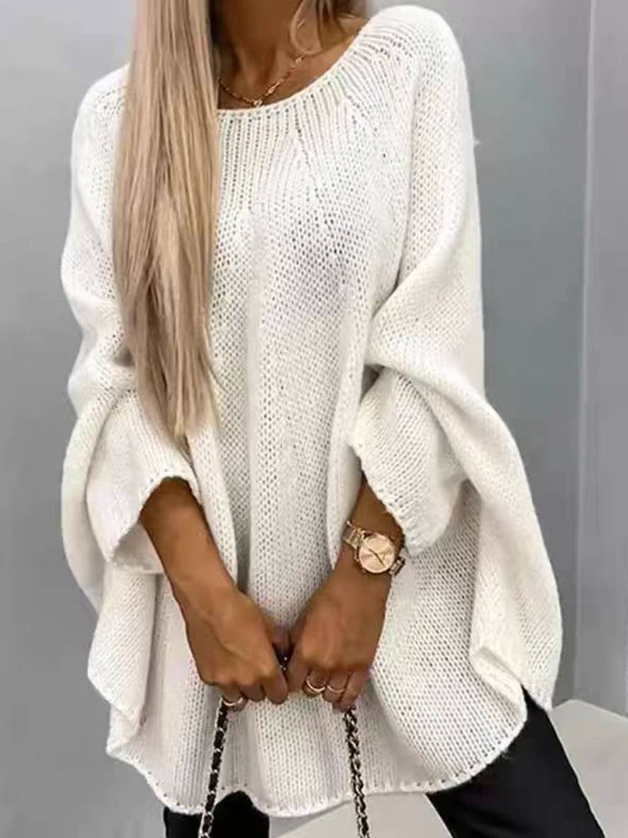 Heidi-Mode | Unicolor Rundhals Batwing Pullover Damen Lässig Locker Lässige Oberteile