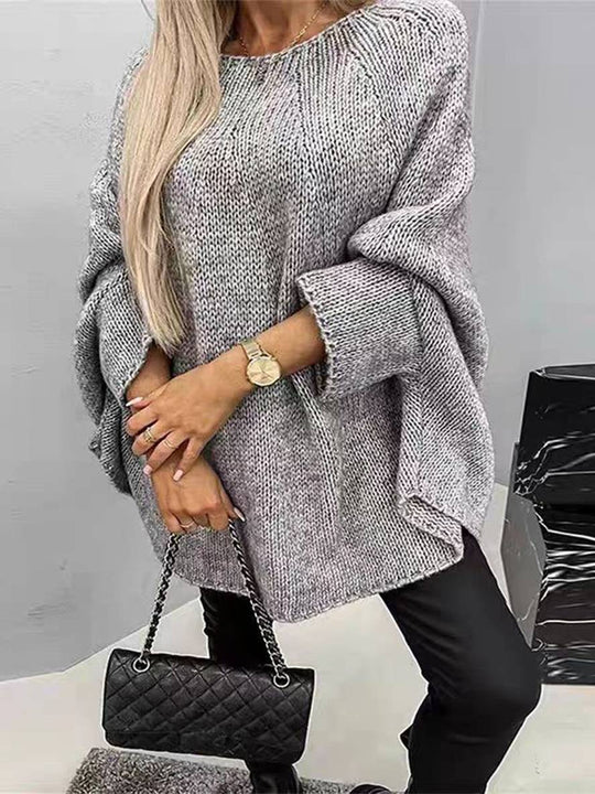 Heidi-Mode | Unicolor Rundhals Batwing Pullover Damen Lässig Locker Lässige Oberteile