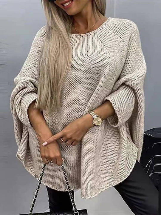 Heidi-Mode | Unicolor Rundhals Batwing Pullover Damen Lässig Locker Lässige Oberteile