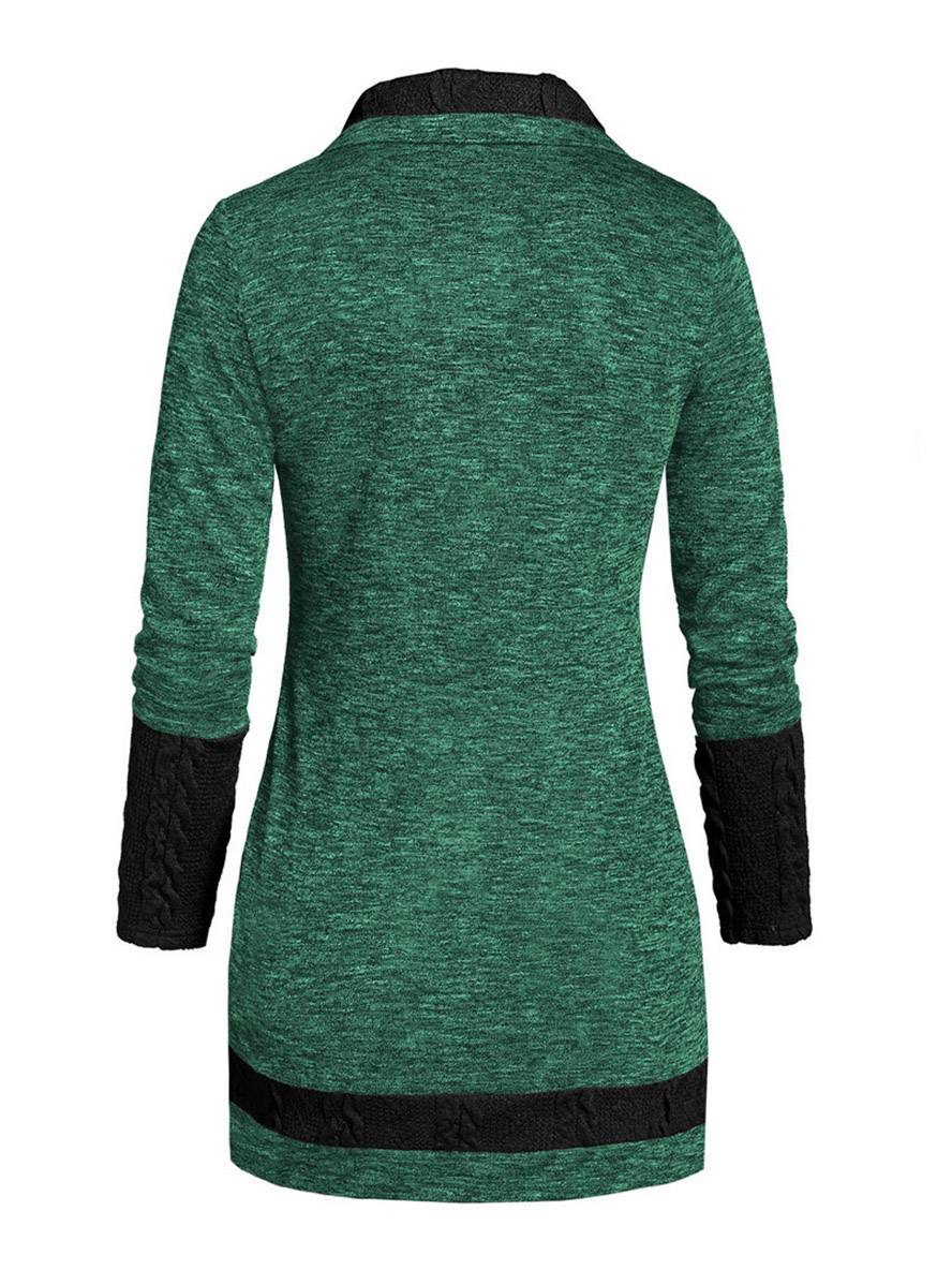 Heidi-Mode | Pullover Unregelmäßig Farbblock Knopf Langer Ärmel Damen Elegant Lässig Mode Casual