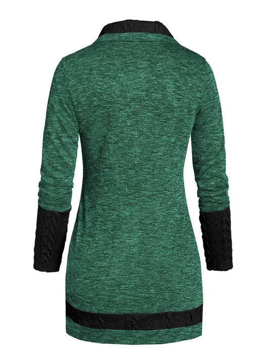 Heidi-Mode | Pullover Unregelmäßig Farbblock Knopf Langer Ärmel Damen Elegant Lässig Mode Casual
