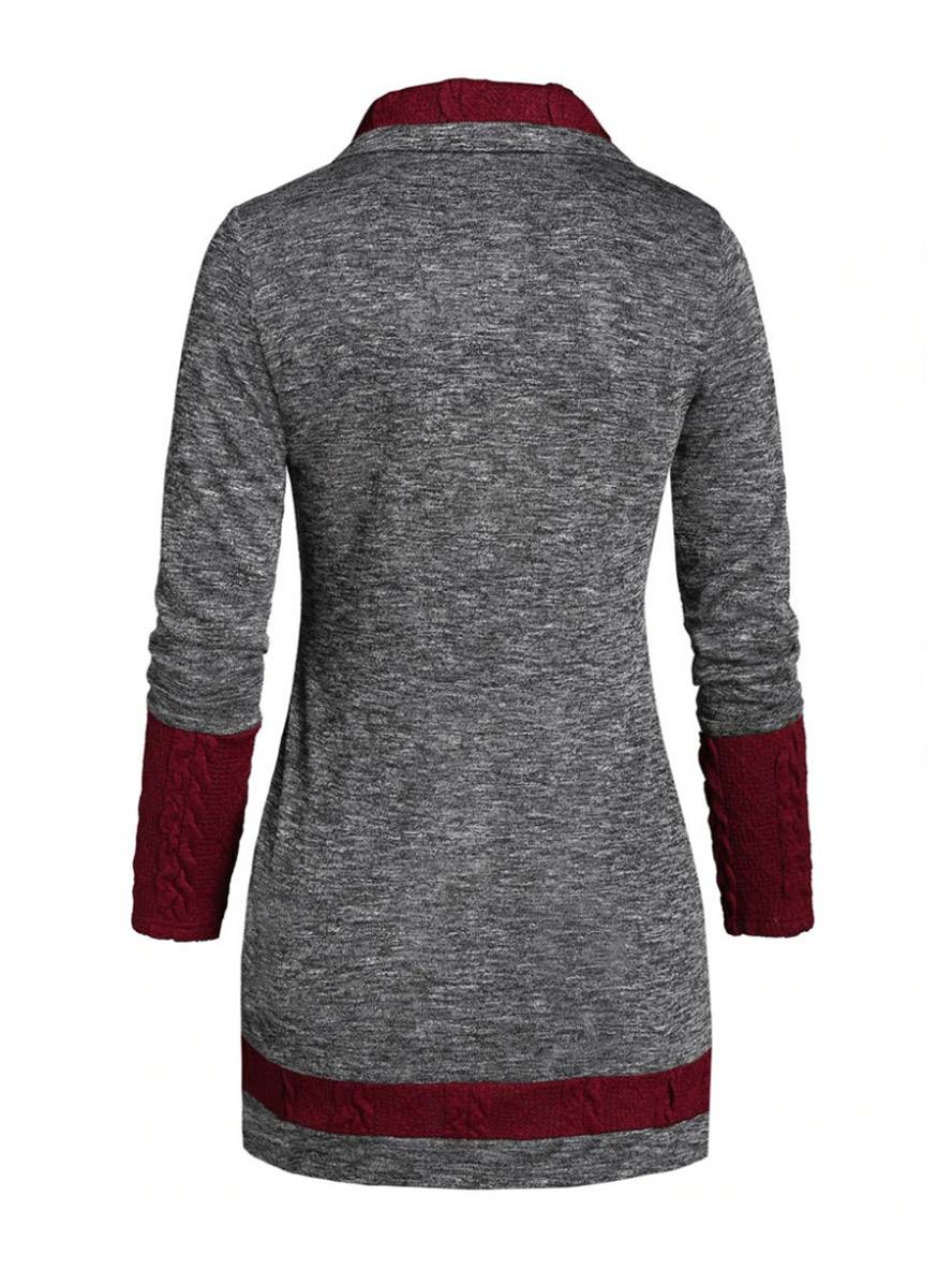 Heidi-Mode | Pullover Unregelmäßig Farbblock Knopf Langer Ärmel Damen Elegant Lässig Mode Casual