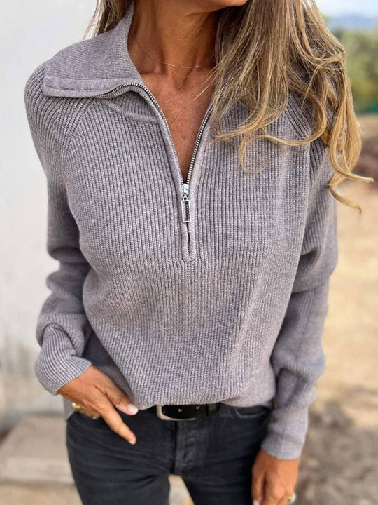 Heidi-Mode | Uni-Farbe Baumwolle Pull Reißverschluss Hoher Kragen Raglanärmel Lange Ärmel Damen Casual Casual