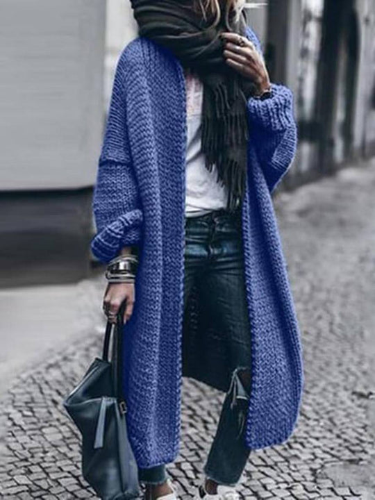 Heidi-Mode | Langer Cardigan aus Dickem Strick Einfarbig mit Langen Ärmeln für Frauen Oversized Grau