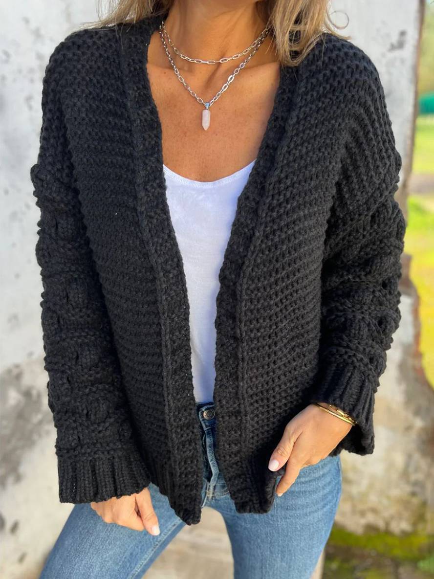 Heidi-Mode | Strickjacke mit Großen Maschen Lange Ärmel Damen Elegant Lässig Locker Oversized Jacke