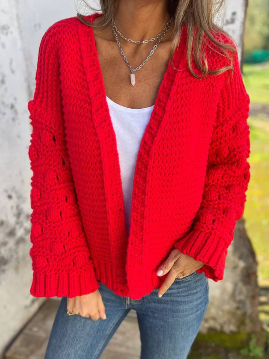 Heidi-Mode | Strickjacke mit Großen Maschen Lange Ärmel Damen Elegant Lässig Locker Oversized Jacke