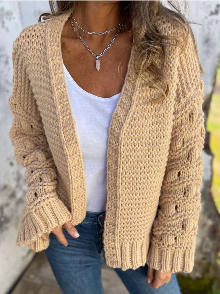 Heidi-Mode | Strickjacke mit Großen Maschen Lange Ärmel Damen Elegant Lässig Locker Oversized Jacke