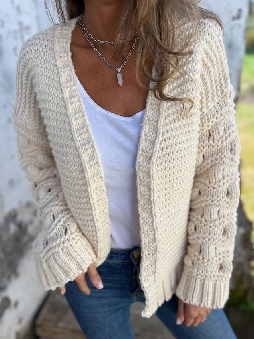 Heidi-Mode | Strickjacke mit Großen Maschen Lange Ärmel Damen Elegant Lässig Locker Oversized Jacke