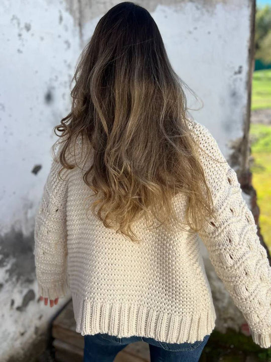Heidi-Mode | Strickjacke mit Großen Maschen Lange Ärmel Damen Elegant Lässig Locker Oversized Jacke
