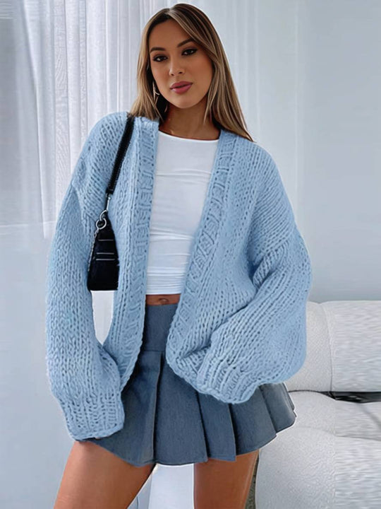Heidi-Mode | Cardigan aus Grobstrick Einfarbig mit Abfallenden Schultern Langarm Damen Elegant Lässig Weit Oversized Blouson