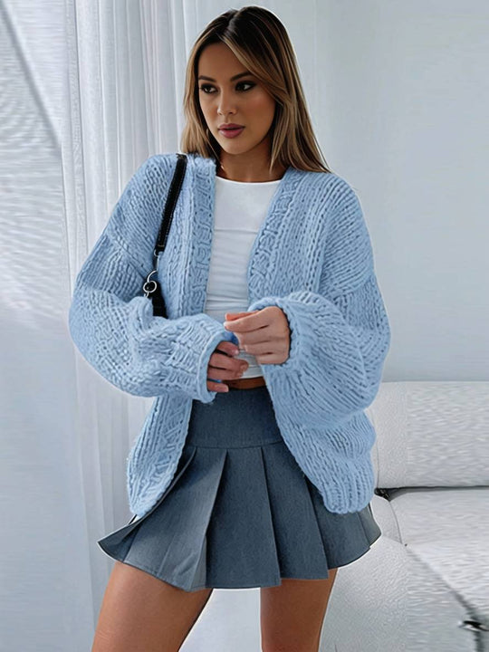 Heidi-Mode | Cardigan aus Grobstrick Einfarbig mit Abfallenden Schultern Langarm Damen Elegant Lässig Weit Oversized Blouson