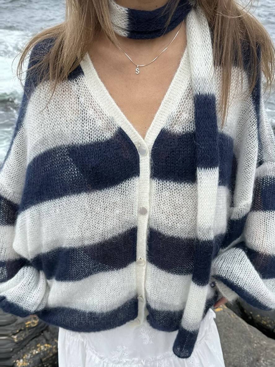 Heidi-Mode | Pullover Cardigans Gestreift Knopfleiste Taschen V-Ausschnitt Langarm Damen Elegant Lässig Weit