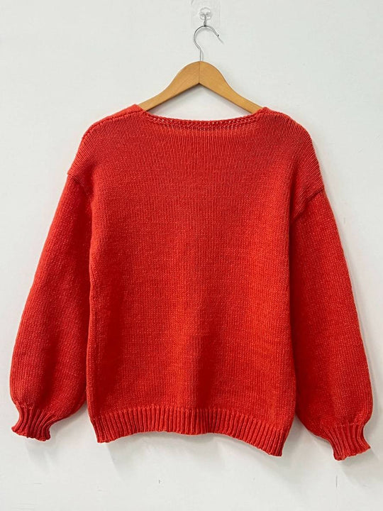 Heidi-Mode | Cardigan aus Grober, Einfarbiger Masche mit Schleife, Rundhals, Fallenden Schultern, Eleganter, Lässiger, Lockerer Pullover