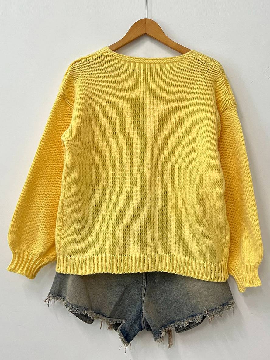 Heidi-Mode | Cardigan aus Grober, Einfarbiger Masche mit Schleife, Rundhals, Fallenden Schultern, Eleganter, Lässiger, Lockerer Pullover