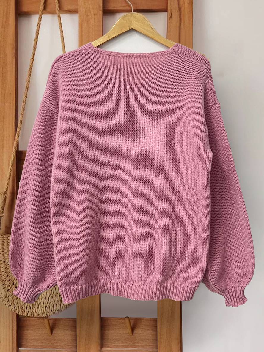 Heidi-Mode | Cardigan aus Grober, Einfarbiger Masche mit Schleife, Rundhals, Fallenden Schultern, Eleganter, Lässiger, Lockerer Pullover