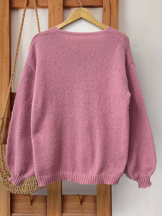 Heidi-Mode | Cardigan aus Grober, Einfarbiger Masche mit Schleife, Rundhals, Fallenden Schultern, Eleganter, Lässiger, Lockerer Pullover