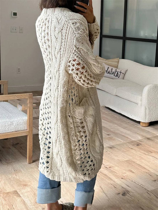 Heidi-Mode | Cardigan aus Grobem Strick V-Ausschnitt Taschen Lange Ärmel Damen Lässig Weit Oversized Casual Pullover