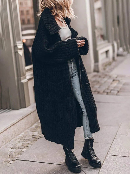 Heidi-Mode | Pullover Cardigans Unicolor Knopf Taschen Reverskragen Langarm Frauen Lässig Locker Oversized Jacke