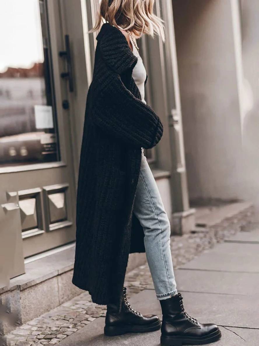 Heidi-Mode | Pullover Cardigans Unicolor Knopf Taschen Reverskragen Langarm Frauen Lässig Locker Oversized Jacke