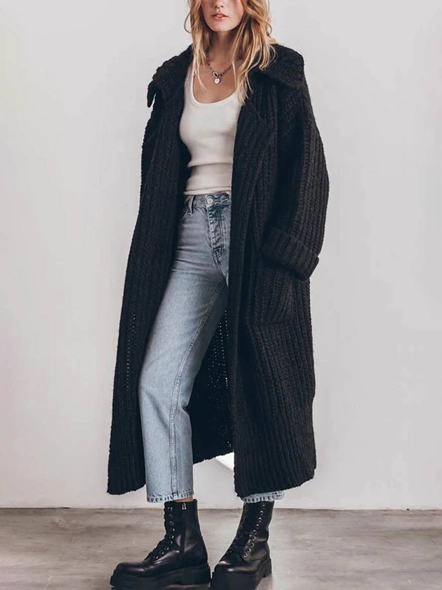Heidi-Mode | Pullover Cardigans Unicolor Knopf Taschen Reverskragen Langarm Frauen Lässig Locker Oversized Jacke